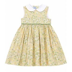 Little English Girls Dress 6 Yellow Floral Peter Pan Collar Preppy Cottagecore